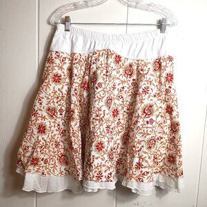 VTG Y2K Star City Paisley Boho ALine Skirt White Red Coral Large Trad Wife
